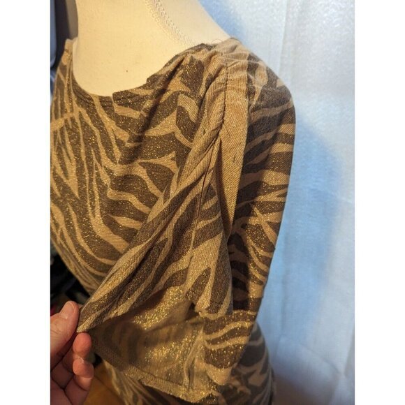 Gold Sparkle Animal Print Women's Size Medium Rush Side Balloon Sleeve Blouse - Picture 4 of 10